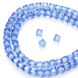 Chengmu 4mm Cube Glass Beads for Jewelry Making, Faceted Square Crytal Spacer Beads for Bracelet Necklace Earring, Light Blue 45