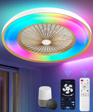 vookea 2-in-1 Low Profile Ceiling Fan with Light, 24Caged Safety Design for Kids - RGB Color, Smart APP/Remote Control, Quie