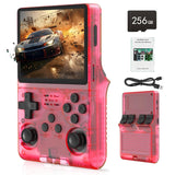 RegiisJoy R40S PRO Handheld Game Console 3.5 inch IPS Screen 15000+ Games Mini Retro Console 3800mAh Portable Pocket Arcade 45 simulators 256G TF Card Transparent Red