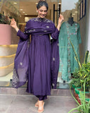 Gosriki Women'S Rayon Blend Anarkali Embroidered Kurta With Pant & Dupatta (Mine Violet-Gs_S_Violet_Small),Violet,,B0DK9PCLB1