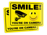 iSYFIX Smile You're on Camera Signs for Business - 2 Pack 10x7 Inch - 40 mil Thick Polystyrene Plastic Sign, Laminated UV, Scrat