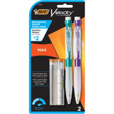 BIC Velocity Max Mechanical Pencils, With Colorful Barrel, Medium Point (0.7mm), 2Count Pack Mechanical Pencils With Erasers an