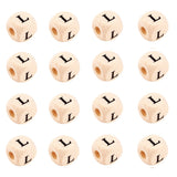 KISSITTY 100pcs Letter L Wood Beads for Key Chains Cube Wooden Beads 10mm Large Hole Natural Square Alphabet Wooden Loose Beads 