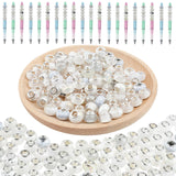 100pcs White Large Hole European Beads, Resin Rondelle Glass Beads with Silver Brass Cores, Big Hole Spacer Craft Bead for DIY C