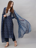 Anni Designer Women'S Cotton Blend Straight Printed Kurta With Pant & Dupatta (Doremi Navy-Nw_4Xl_Navy Blue_Xxxx-Large),Navy Blue,4XL,Cotton Blend,Regular,Kurta, Scarf