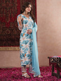 Anni Designer Women'S Cotton Blend Straight Printed Kurta With Pant & Dupatta (Pankhuri Sky_Xl_Sky Blue_X-Large),Sky Blue,XL,,,