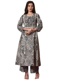 Anni Designer Women'S Rayon Blend Straight Printed Kurta With Pant (Marco Grey_Xl_Grey_X-Large),Grey,XL