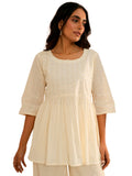 Libas Women's Pure Cotton Embroidered A-Line Kurtis (29092_Off White
