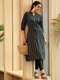 Libas Women'S Cotton Ethnic Motifs Straight Kurta (372470R Black Black L