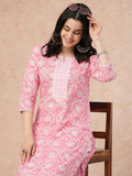 Anni Designer Women'S Cotton Blend Straight Printed Kurta With Pant (Od18 Pink_S_Pink_Small),Pink,S,,,