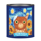 Mudpuppy Vincat Van Gogh Artsy Cat Puzzle Tin, 100 Pieces, 12  x12- Perfect Family Puzzle for Ages 6+ - Colorful Feline Por