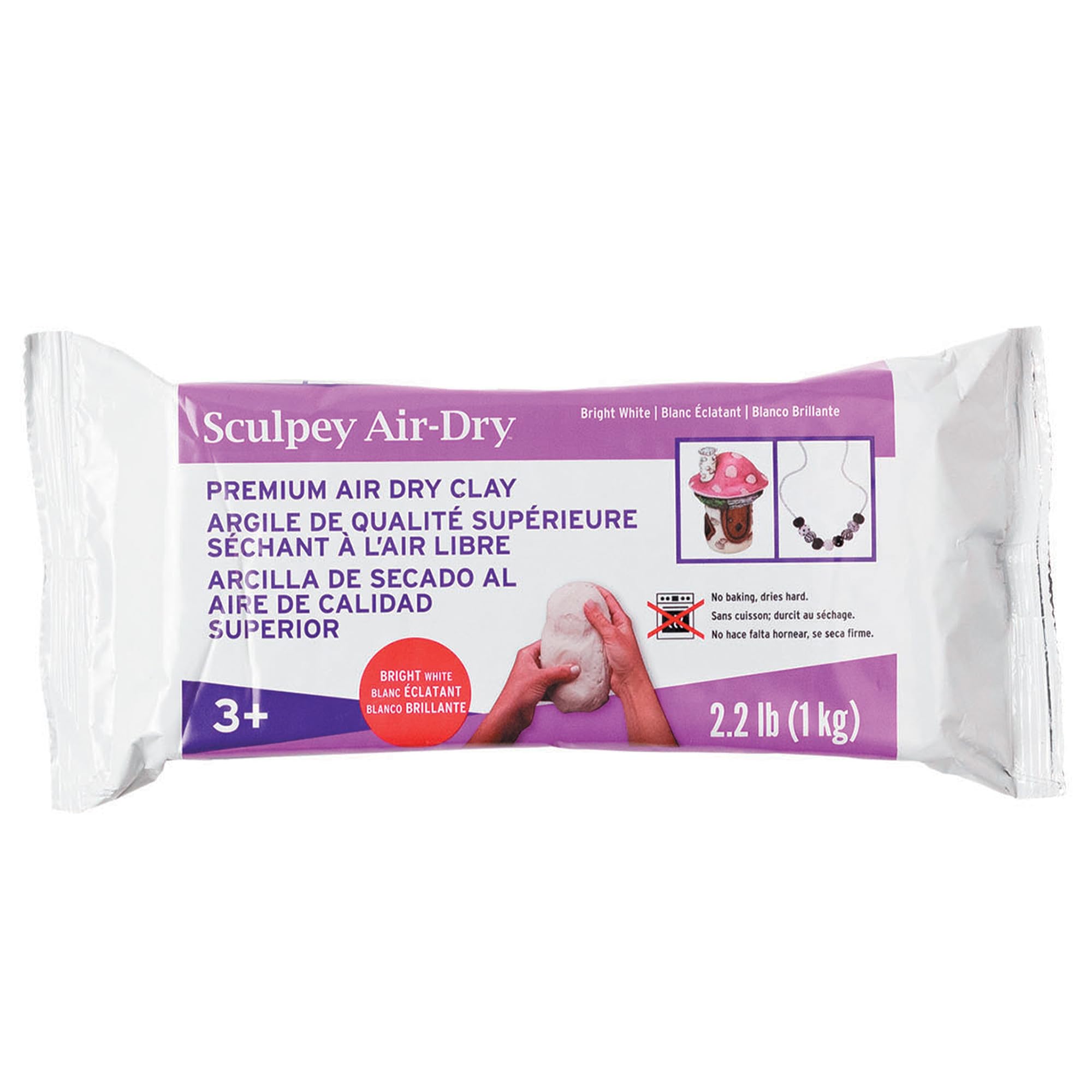 Sculpey Air-Dry White, Non Toxic, Air Dry Clay, 2.2 Pound Bar Great For Modeling, Sculpting, Holiday, Handprints, Diy And School