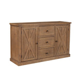 Benjara Tess 60 Inch Sideboard Buffet Cabinet Console, 3 Drawers, 2 Doors, Brown