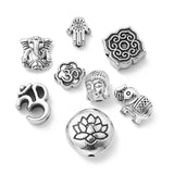 DanLingJewelry 80Pcs 8 Styles Tibetan Religious Beads Antique Silver Buddha Lotus Elephant Religious Spacer Beads for Jewelry Ma