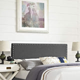 CasaFoyer Phoebe Fabric Upholstered Queen Headboard | Stylish Minimalist Design | Silver Nail Button Trim | Solid Wood Frame | Adjustable Legs | Soft Linen Fabric Upholstery | Dense Foam Padding