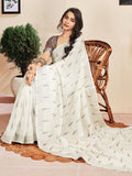 Satrani Women'S Cotton Printed Zari Stripe Ready To Wear Saree With Unstitched Blouse Piece (18Rs165N_White4)