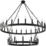 JKLX 48 Inch Large Black Wagon Wheel Chandelier,2 Tier 36-Lights Farmhouse Industrial Country Style Round Pendant Light Fixture 
