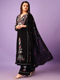 Wedani Faux Georgette Embroidered Kurta Set With Duptta For Women (In Alpha Xl Regular Black),BLACK,XL,,,