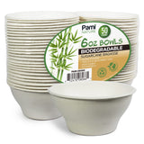 PAMI Biodegradable Sugarcane Bowls, Pack of 50 - 6oz Compostable Microwavable Paper Bowls for Hot & Cold Uses