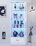 Lamtor Display Cabinet with Glass Doors - 67 Curio Cabinet with RGB LED Lights and Drawer for Collectibles, 4 Tier Glass Display