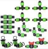 Drip Irrigation Tubing 1/2 (4 Elbow, 4 Tee, 4 Coupling, 4 End Plug, 2 Shut Off Valves) Universal Perma Connector Barbed Locki