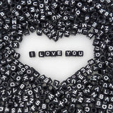 500 Pieces 6x6mm Black Cube Acrylic Alphabet Letter Beads A-Z Mixed Plastic Shape Loose DIY Beads for Jewelry Making Bracelets N