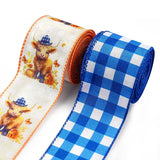 Estivaux 2 Rolls Alpine Cattle Ribbons for Crafting, Baby Shower Wired Edge Ribbon Blue Buffalo Plaid Ribbon Bow Country Rustic 