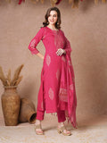 Anni Designer Women'S Rayon Blend Printed Straight Kurta With Pant & Dupatta (Mangai Pink-Vks02_S_Pink_Small),PINK,S,,,