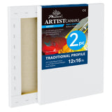 PHOENIX 12x16 Inch Pack of 2 Artist Canvas - Stretched Canvases for Painting - 3/4 Inch Profile, 100% Cotton 11 Oz. Gesso Primed