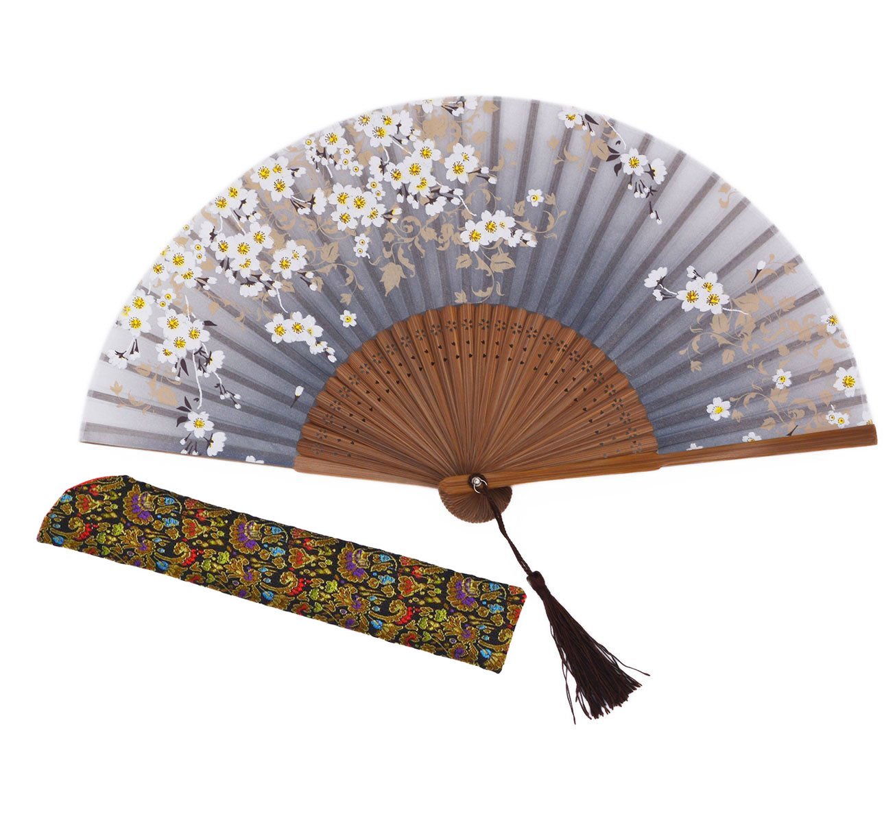 Amajiji Charming Elegant Modern Woman Handmade Bamboo Silk 8.27 (21cm) Folding Pocket Purse Hand Fan, Collapsible Transparent 