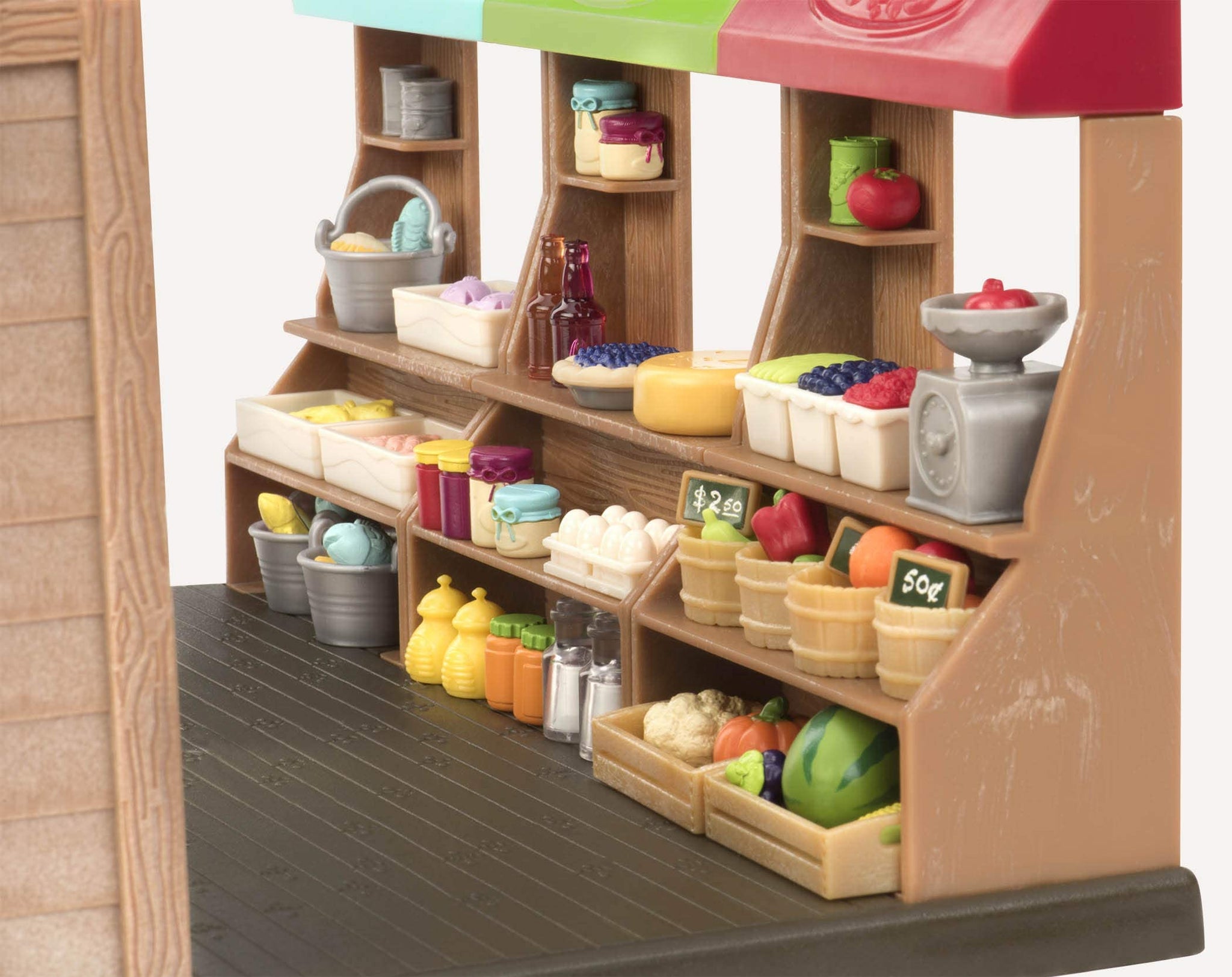 Li'l Woodzeez Store Playset - Hoppin' Farmers Market - 97pc Toy Market Set with Play Food and Shopping Accessories - Toys for Ki