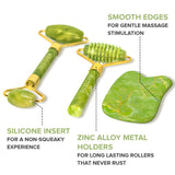 Jade Roller for Face and Gua Sha Set - 2 Anti-Aging Facial Rollers and Gua-Sha Facial Tool - Face and Body Massager for Your Ski