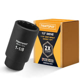 TIGHTSPOT 1/2 Inch Drive 1-1/8 Inch Deep Impact Socket with Anti-Rounding 12 Point Design, Heat-Treated CRV Steel