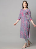 Anni Designer Women'S Cotton Blend Straight Printed Kurta With Palazzo (Pawan Purple_S_ Purple_Small),Purple,S,Cotton Blend,Straight,Palazzo