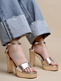 Shoetopia Casual Ankle Strap Rose-Gold Heeled Sandals For Women & Girls /Eu39,Rose-Gold,6,B0F6TTN7T3