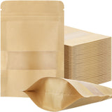 Geosar 200 Pcs Stand up Kraft Pouches with Window 6 x 9 Inch Kraft Paper Sealable Pouches with Notch Heat Sealable Resealable Ba