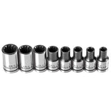 Powerbuilt 8 Piece 1/4 Dr. SAE Spline Socket Set with Storage Tray 642053, Silver