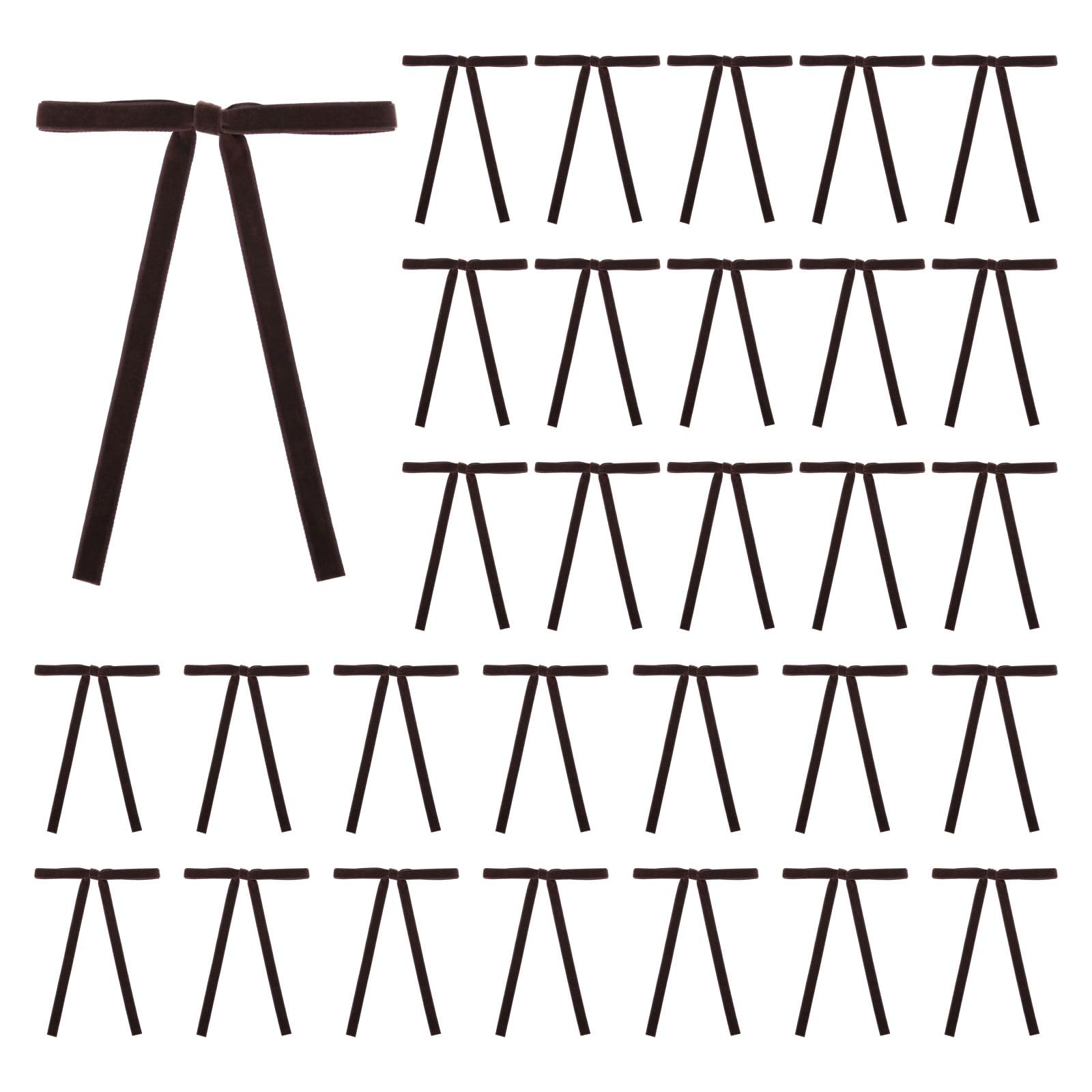 Meseey 30 Pcs Brown Velvet Christmas Bows 5 x 7 Inch Rustic Vintage Wedding Velvet Ribbon Gift Bows for Tree Wreath Garland Home