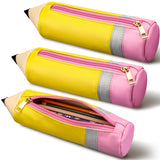 Kisston 3 Pcs Pencil Shaped Case, Leather Teacher Pencil Pouch, Cute 3D Dimensional Pen Holder with Zipper, Funny Large Capacity