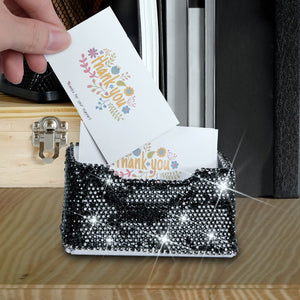 Business Card Holder Stand for Office - Professional & Luxury Display Womens Office Name Card with White Crystal Accessories (Bl
