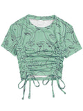 Toplot Printed Crop Top For Women With Short Sleeve (Crop-Top-5100-Green-M),Green,,B0CBPQRL6H