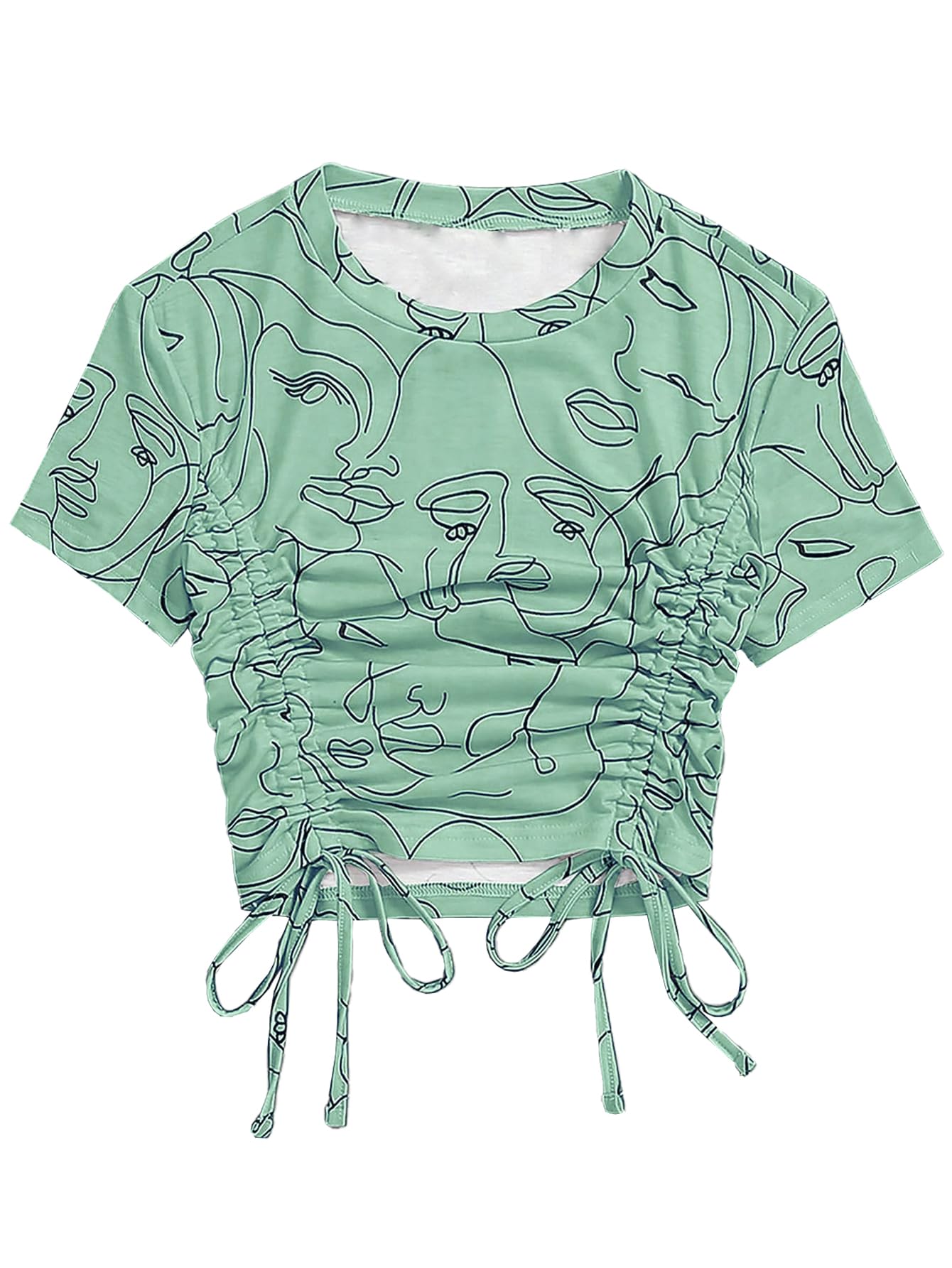 Toplot Printed Crop Top For Women With Short Sleeve (Crop-Top-5100-Green-Xs),Green,,B0CBPPQCVP