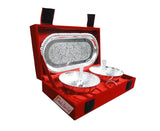 Prisha India Craft Silver Plated 5pc Serving Set with 1 Tray, 2 Bowls and 2 Spoon with Velvet Box Each Bowl Diameter 3.5 Inch