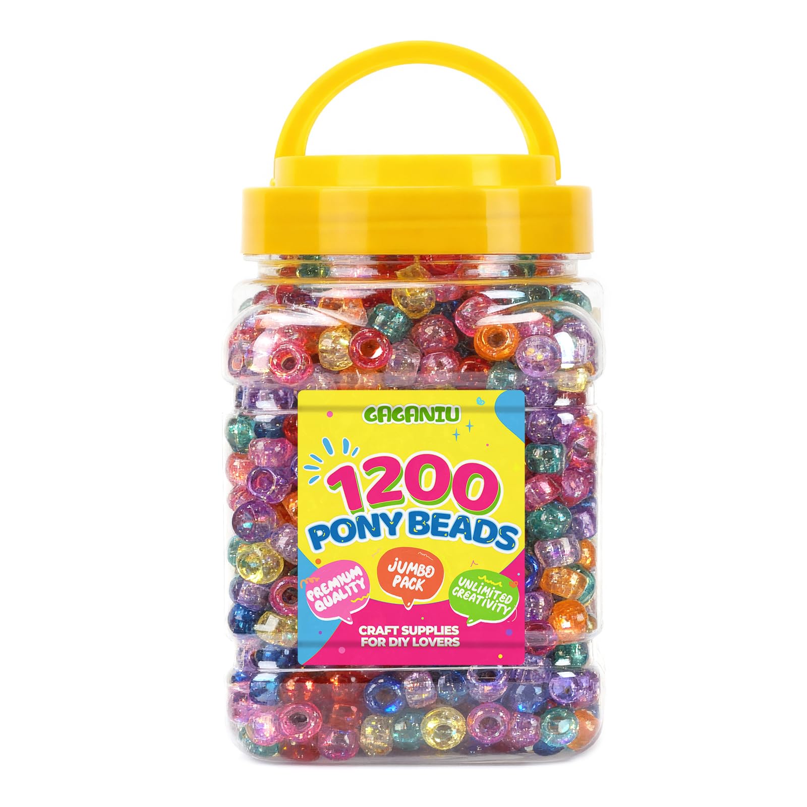 Glitter Pony Beads Bulk for Bracelet 1200 pcs Multi-Colored Beads for Hair Jewelry Making Braiding DIY Crafts Kandi Key Chains a