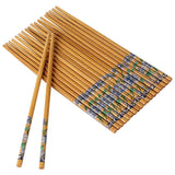 HOUSE HATCH Set of 10 Pairs Designer Natural Round Bamboo Reusable Chopsticks, Size 9.5 Inch(Color & Design May Vary)