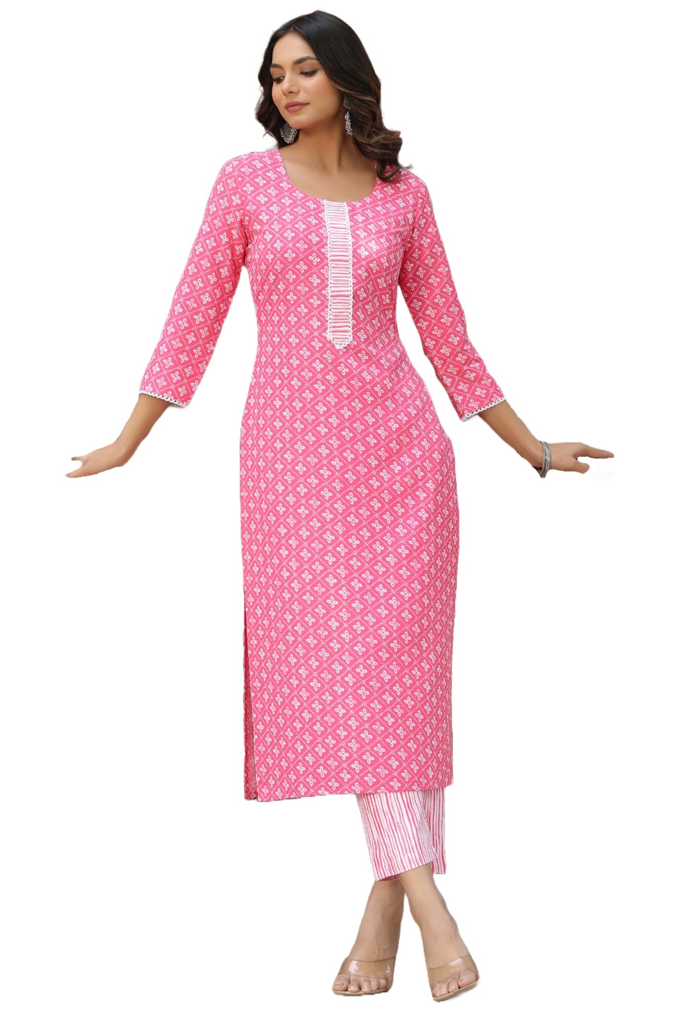 Gosriki Women'S Cotton Blend Straight Printed Kurta With Pant (Tai Pink-Bfv-Gs_3Xl_Pink_Xxx-Large),Pink,3,B0CPXXPDR2