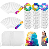 Abbylike 72 Pcs Tie Dye Party Supplies with Cotton Drawstring Backpacks White Scrunchies Hair Ties Elastic Headbands for DIY Tie