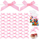 Gejoy 100 Pieces 3.5 Solid Pink Bows Mini Satin Ribbon Twist Tie Bows Crafts for Wedding Graduation Birthday Party Shower Gift W