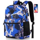 YAMTION School Backpack Stone Textured,Classic Bookbag Men and Teen Boy Schoolbag with USB Charging Port for High School College