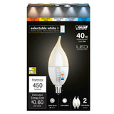 Feit Electric CA10 LED Candle Bulb Flame Tip, 40W Equivalent, Dimmable, Color Selectable 6-Way, 5CCT, E12 Candelabra Base, 90 CR